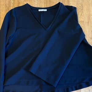 Zara Navy Blue Long Sleeve V-Neck Top